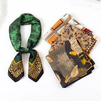 2022 spain luxury brand square silk scarf dark green leopard floral shawls and wraps pashmina stole hair tie headband 7070cm