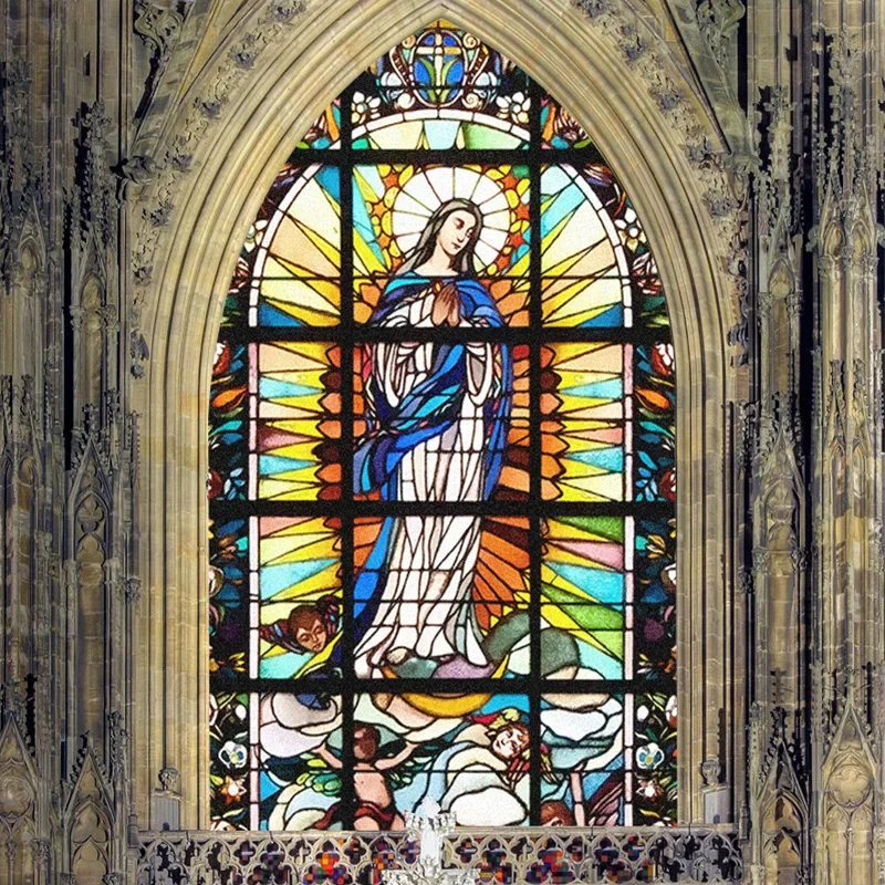 Витражные наклейки на окна конфиденциальная пленка церковный стиль статическая