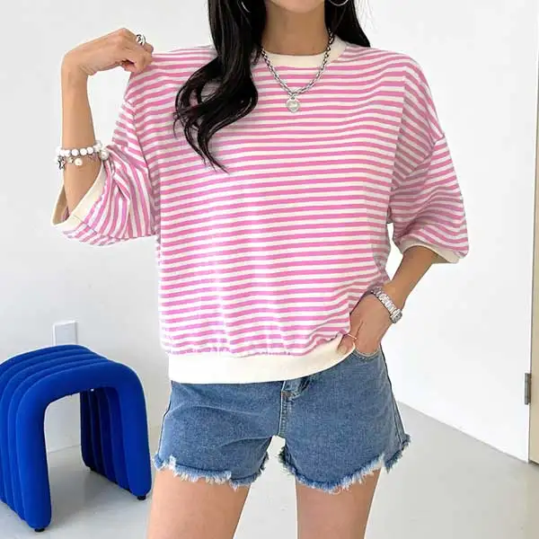 

단가라 반팔 맨투맨 여성용