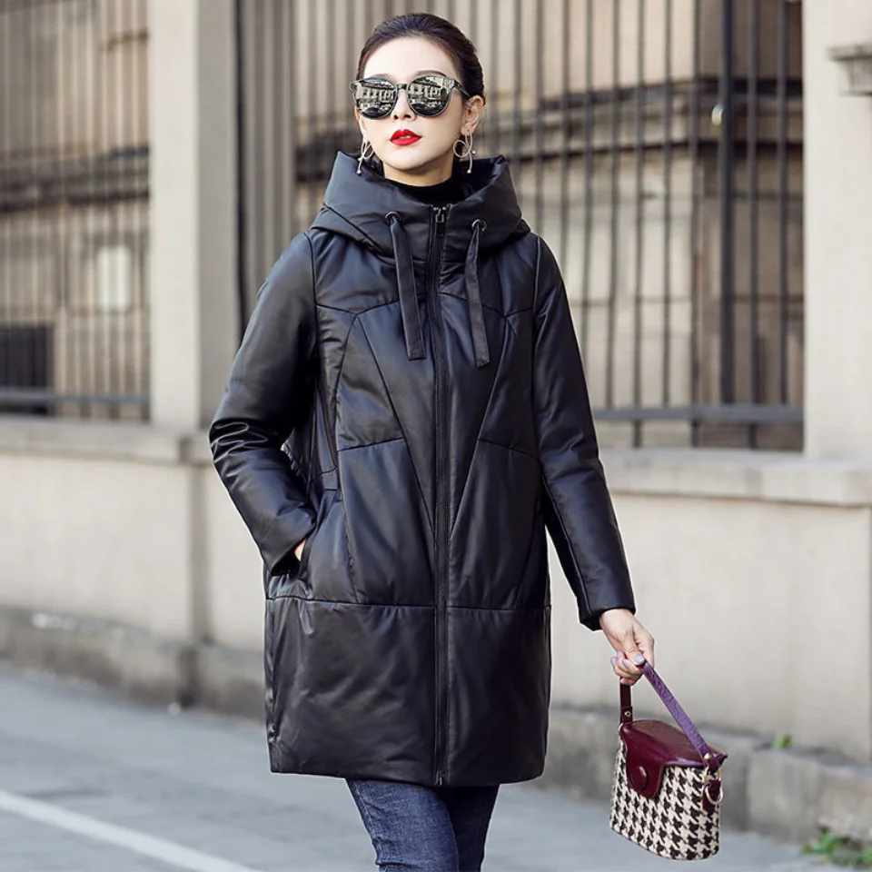 Winter Women's Cold Coat Medium Long Pu Leather Clothing Cotton Padded Jacket Jackets Korean Fashion