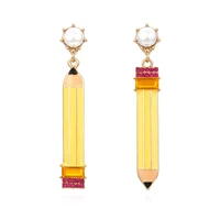 luxhoney fashion sweet cute colored enamel pencil shape asymmetric metal dangle earrings for women ol in party