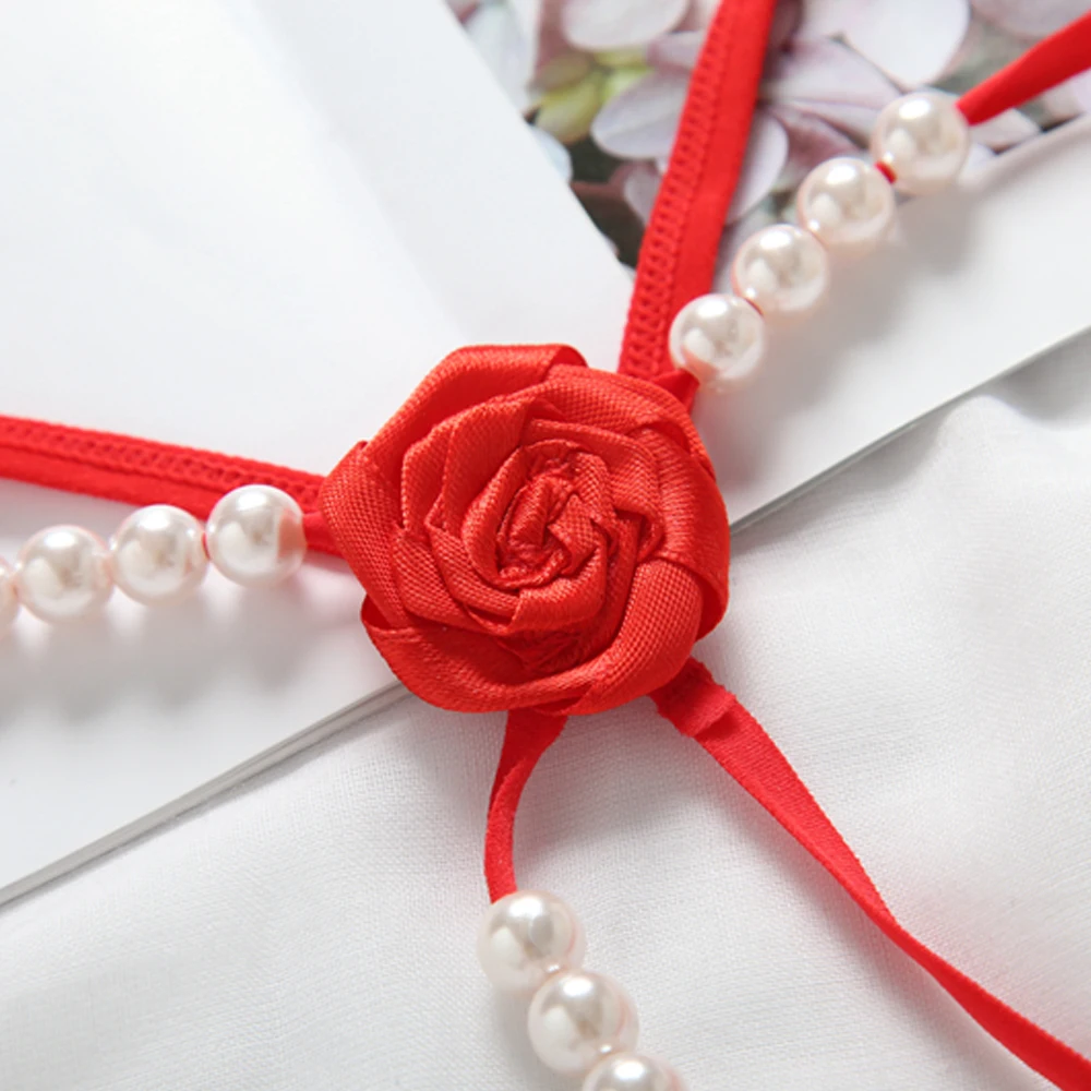 Сексуальное эротическое белье бикини с жемчугом женские стринги цветами