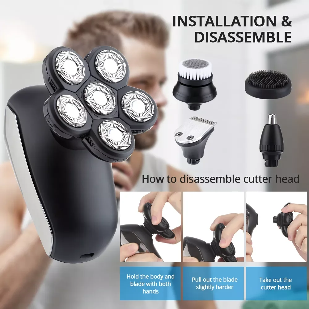 

NEW2023 5 in1 Rotary Shaver for Men Beard Hair Trimmer Rechargeable LED IPX7 Waterproof Bald Head Shaving clipper Machine