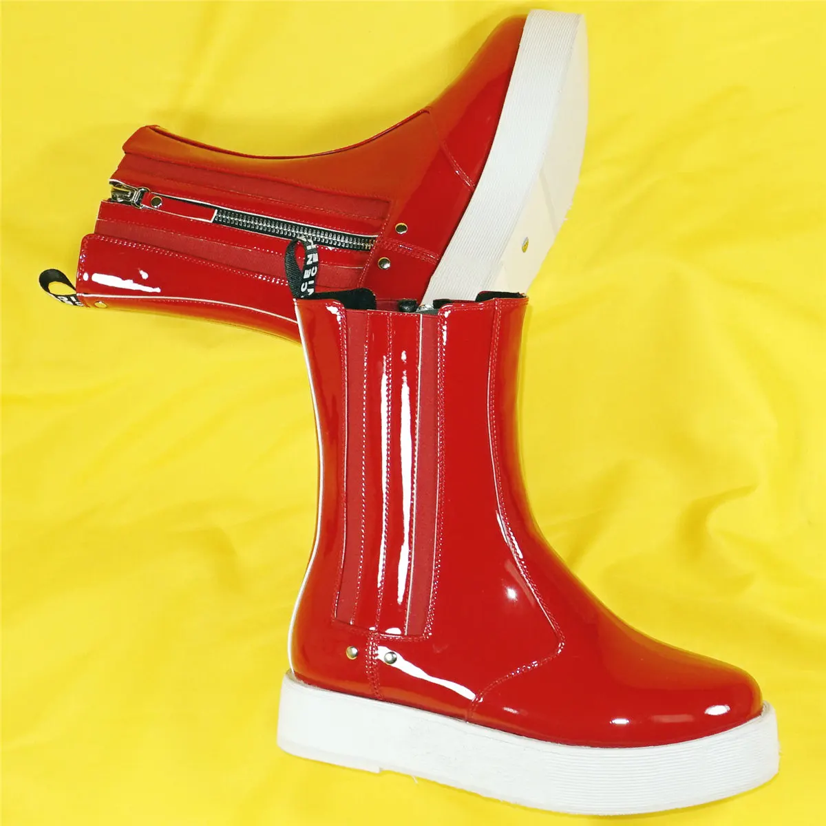 Red Chunky Platform Shoes Women Patent Leather Flat With Party Pumps Female High Top Round Toe Fashion Sneakers Casual Shoes
