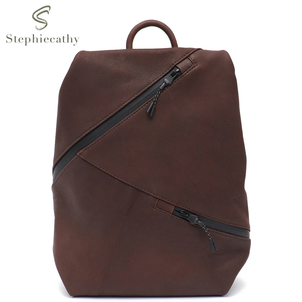 SC Unisex Luxury Genuine Leather Backpack Women Casual Retro School Bag Waterproof Zipper Cowhide Large Travel Shoulder Knapsack