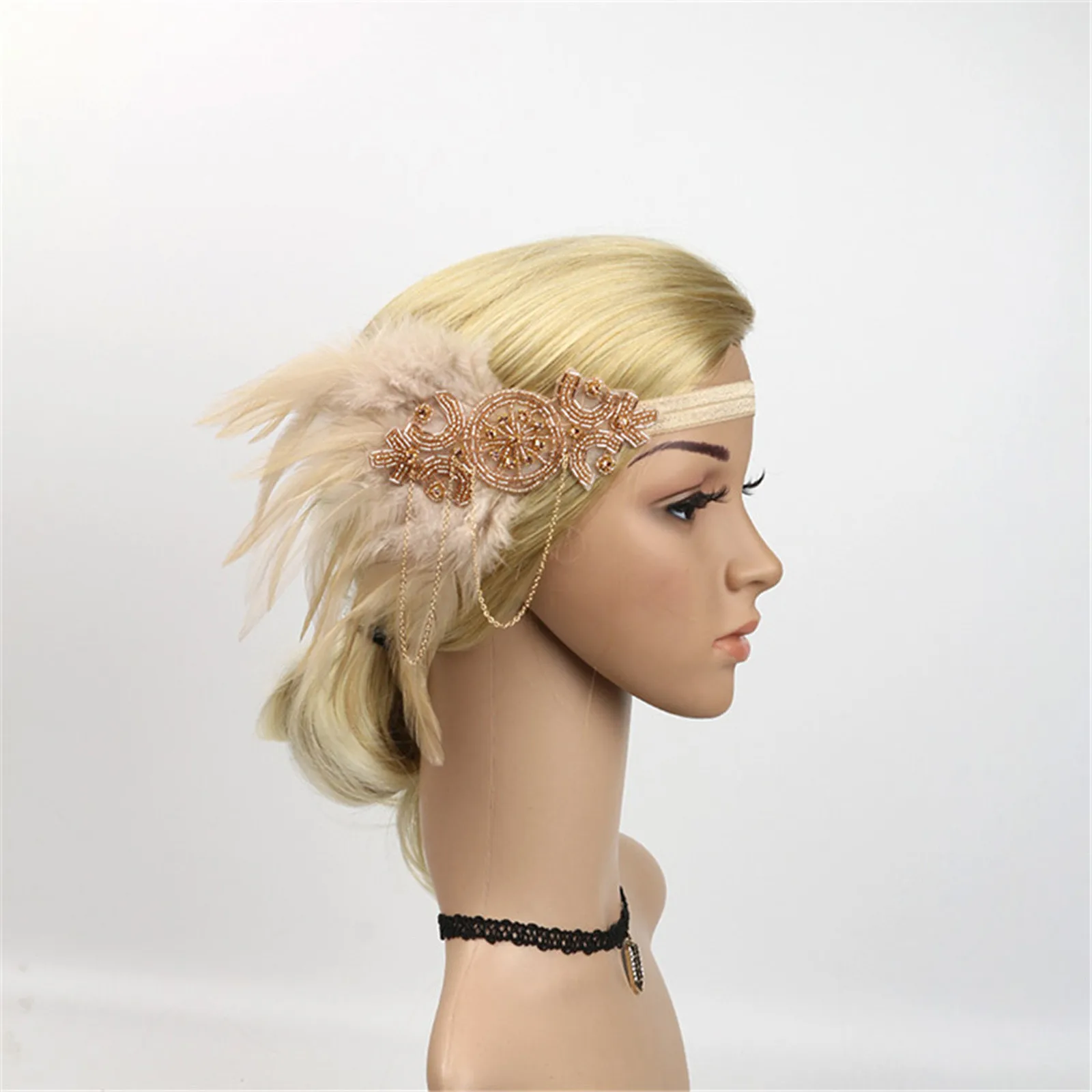 Аксессуары для волос черные стразы Украшенные бусинами модель 1920s винтажные