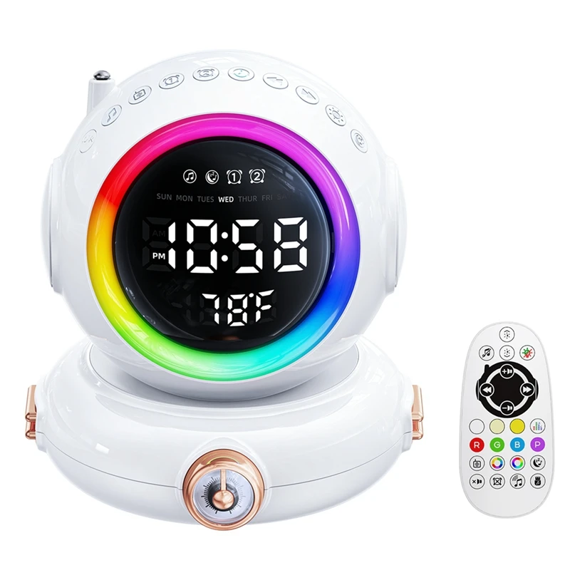 

1Set Wake Up Light Bluetooth Speaker Mini FM Radio Colorful Astronaut Night Lamp White Wake Up Light Bluetooth Speaker