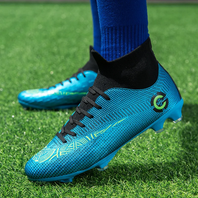Men's Soccer Shoes High Ankle Cleats Teenager Breathable Sneakers Size 35-45 Grass Training FG / TF Kids Antiskid Football Boots