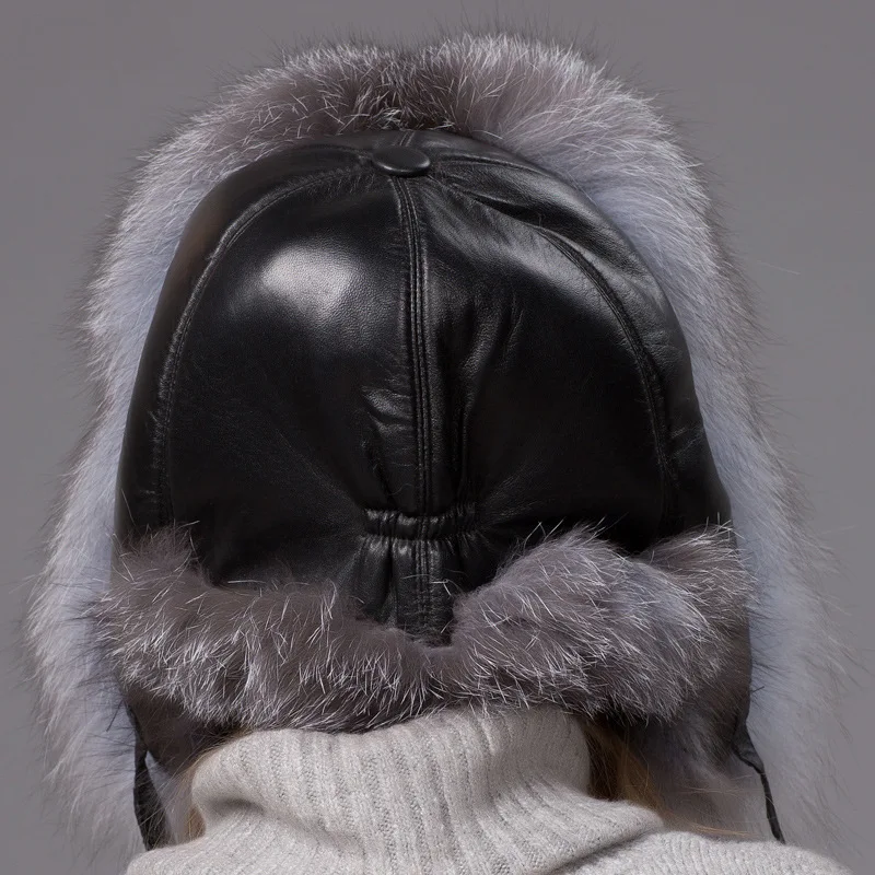 Шапка из натурального Лисьего меха головной убор Lei Feng настоящей овечьей шкуры