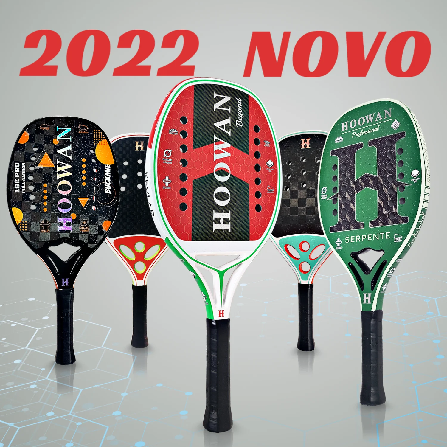 HOOWAN Beach Tennis Racket Professional 2022 Brand New Carbon Fiber Surface Soft Black EVA Core