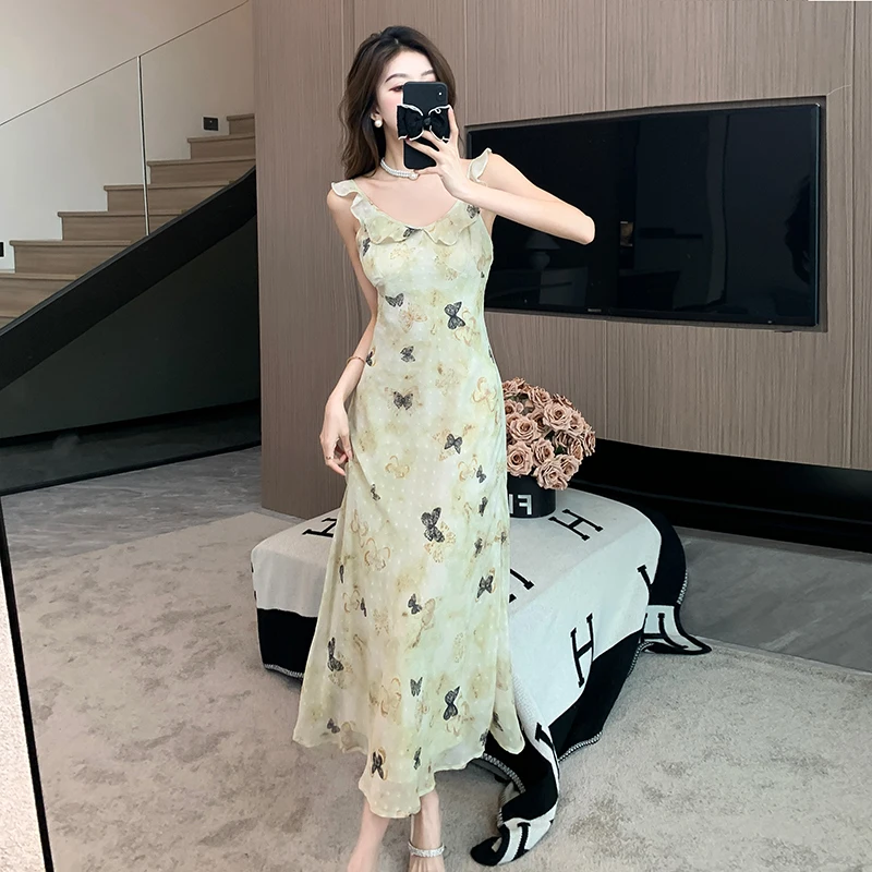 Женское летнее платье без рукавов Coigarsam на бретелях-спагетти с принтом и