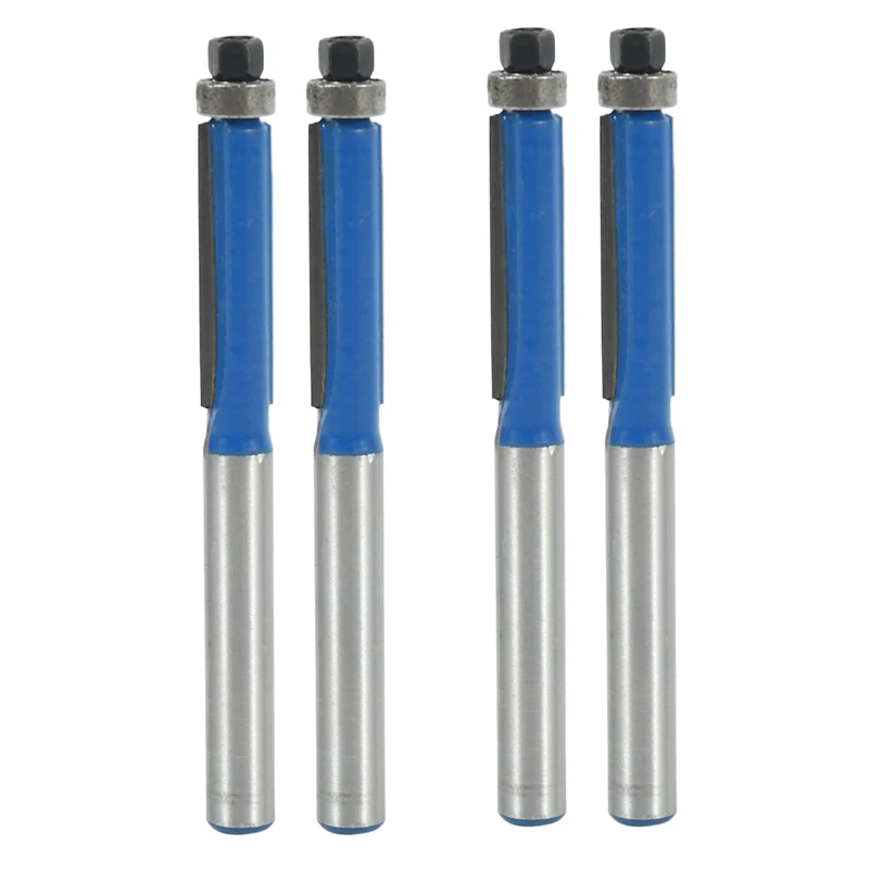 

4Pcs 2.6 Inch Long 2 Edges Flush Trim Router Bit 1/4 Inch X 1/4 Inch For Carpenter