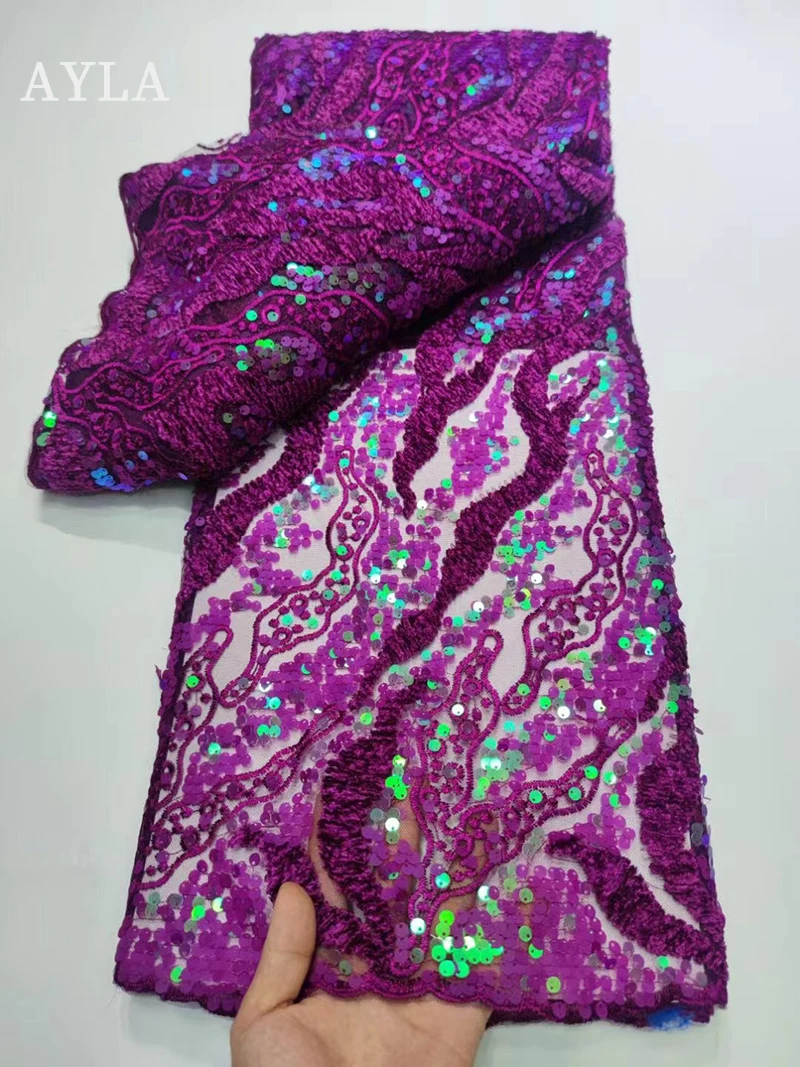 

Newest African Lace Fabric 2022 High Quality Lace 5 Yards Nigerian Tulle Lace Fabric with Sequins French Net Lace Black Sequence