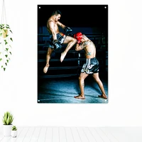 muay thai flying knee boxing kickboxing fight training poster wall art wall hanging cloth inspirational tapestry banner flag
