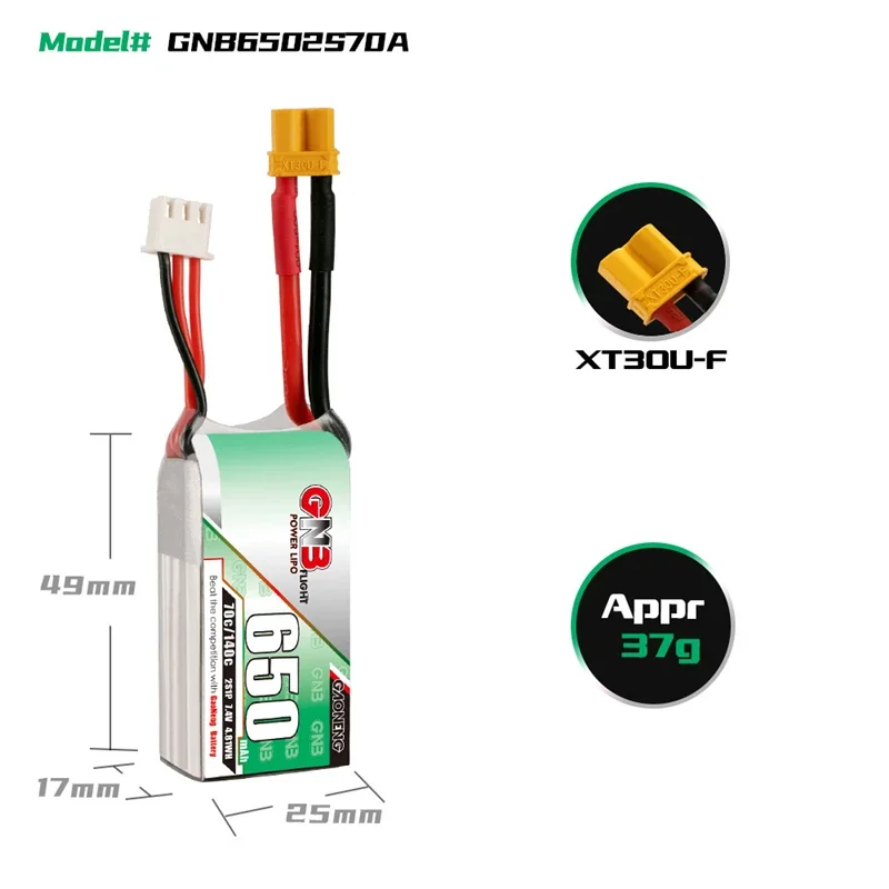 Gaoneng GNB 650 мАч 7 4 В 2S 70C/140C с разъемом XT30U-F аккумулятор HV Lipo для гоночного дрона DYS FPV