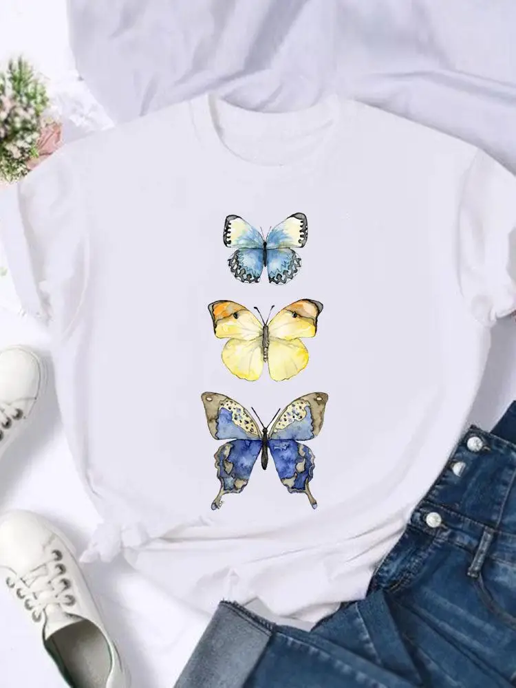 

Style Short Sleeve T-shirts Women Tee Print Summer Butterfly Sweet Cartoon Shirt Female Graphic T Top T-Shirt Fashion Clothing