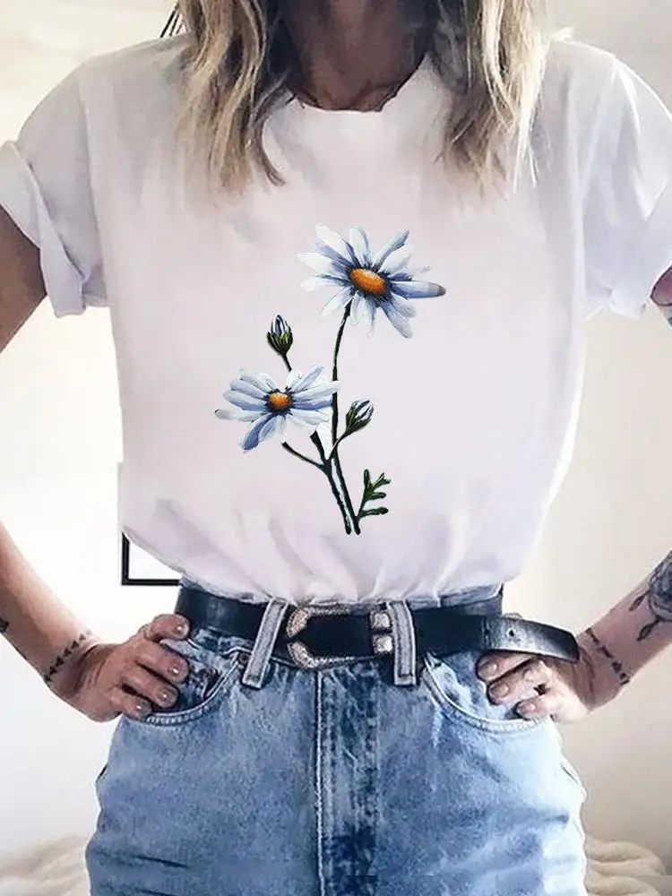 

Short Sleeve T-shirt Summer Clothes Women Clothing Print T Shirt Fashion Flower Painting 90s Style Graphic Kawaii Basic Tee Top