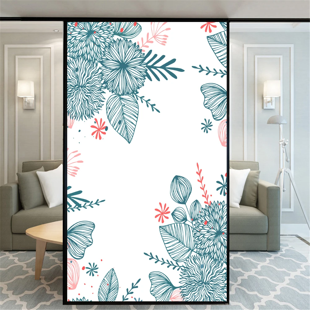

Privacy Window Film Plant Leaves Pattern Decorative Glass Covering No-Glue Static Cling Frosted Window Stickers for Home Decor