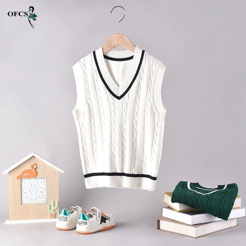 

Школьный свитер для мальчиков и девочек-подростков, хлопковый жилет, детские безрукавки, детская одежда, однотонный кардиган для малышей, детский вязаный пуловер