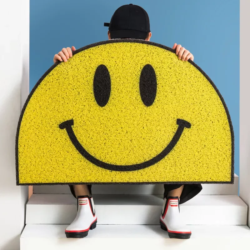 

Home Smiley Face Door Mat Carpet PVC Anti-Slip Mat Living Room Mat Custom Mat Carpet Can Be Cut Porch Hallway Entrance Door Mat