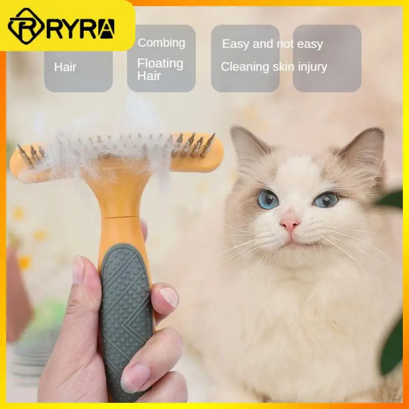 Double-Row Rake Comb Trimmer Plastic TPR Metal Cat Dog Comb For Dematting Removing Dead Matted & Knotted Hair Pet Grooming Tool