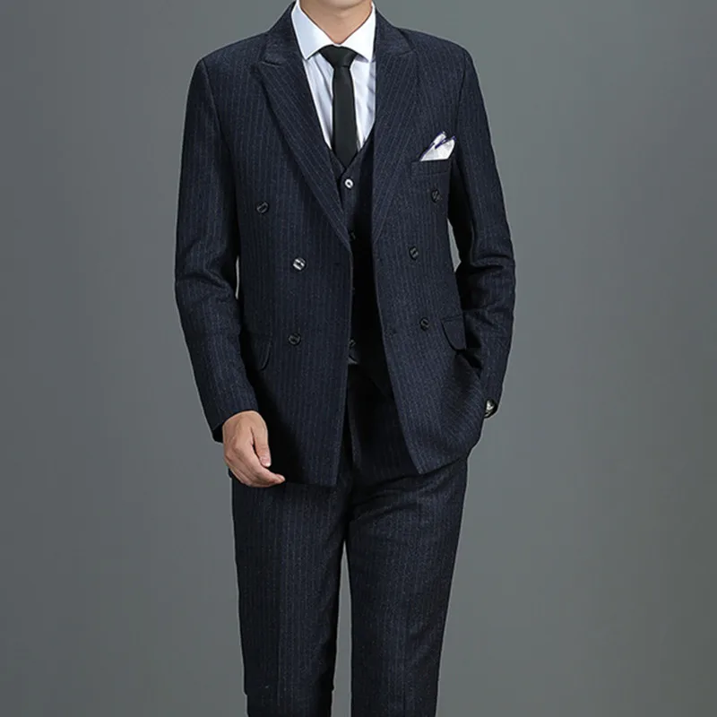 Блейзер жилет брюки Британский мужской костюм из трех предметов приталенный для