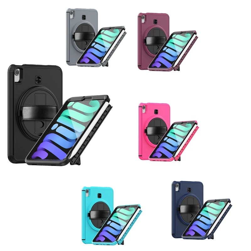 

Suitable for iPad Mini 6 8.3 Inch 2021 Tablet Protective Case Handheld Turntable Bend Proof Hard Shell Bracket