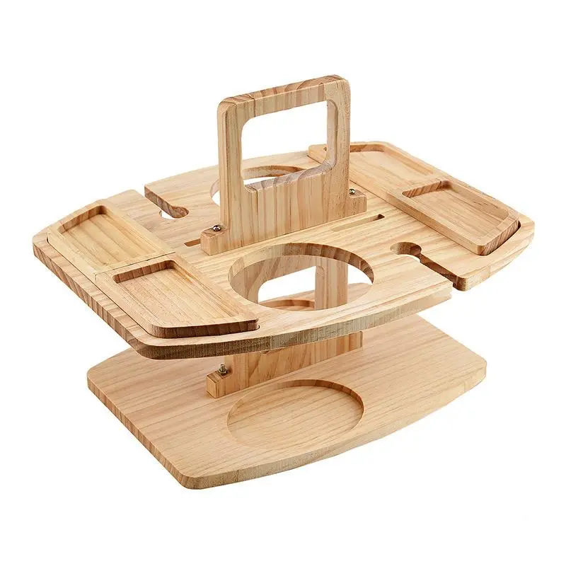 

Outdoor Tables Wooden Folding Picnic Table With Glass Holder Round Foldable Desk Wine Glass Rack Collapsible Table Snack Tray