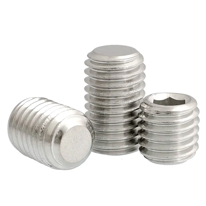 

100/50pc Hex Hexagon Socket Set Screw Flat Point Grub Screw Allen M3 M4 304 Stainless Steel Screw End Grub Headless Bolt DIN913