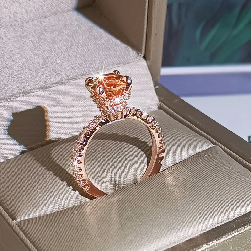 

Новинка роскошное классическое кольцо с сияющим Цирконом обручальное кольцо из розового золота 925 пробы ювелирные изделия 18 K Муассанит веч...