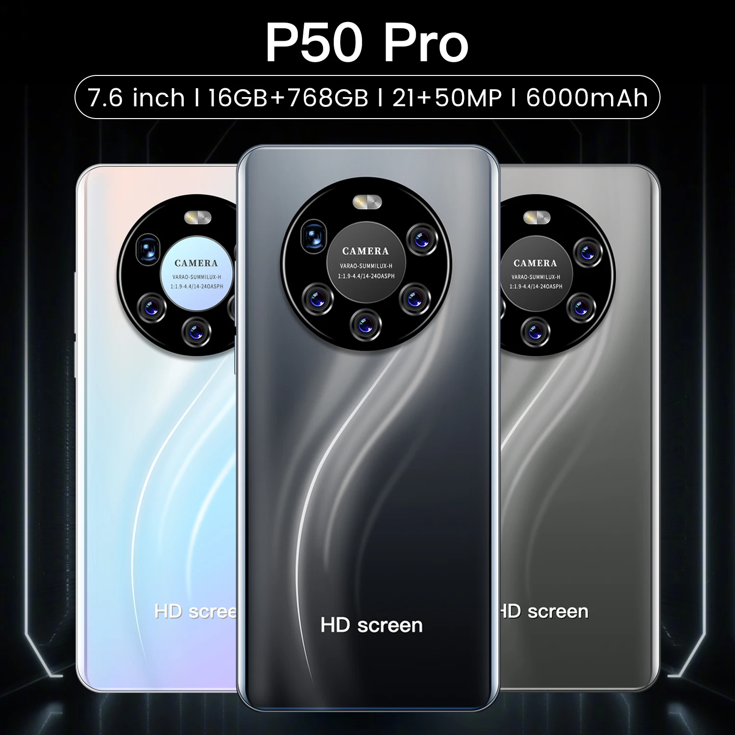 2022 latest smart phone p50 pro 16gb ram 768gb rom dual sim unlocked smartphone android 11 0 deca core 4g5g mobile phones free global shipping