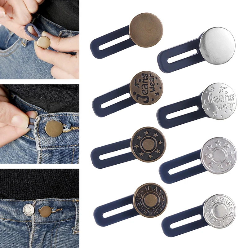 

5PCS Magic Metal Button Extender for Pants Jeans Free Sewing Adjustable Retractable Button Waist Extenders Waistband Expander