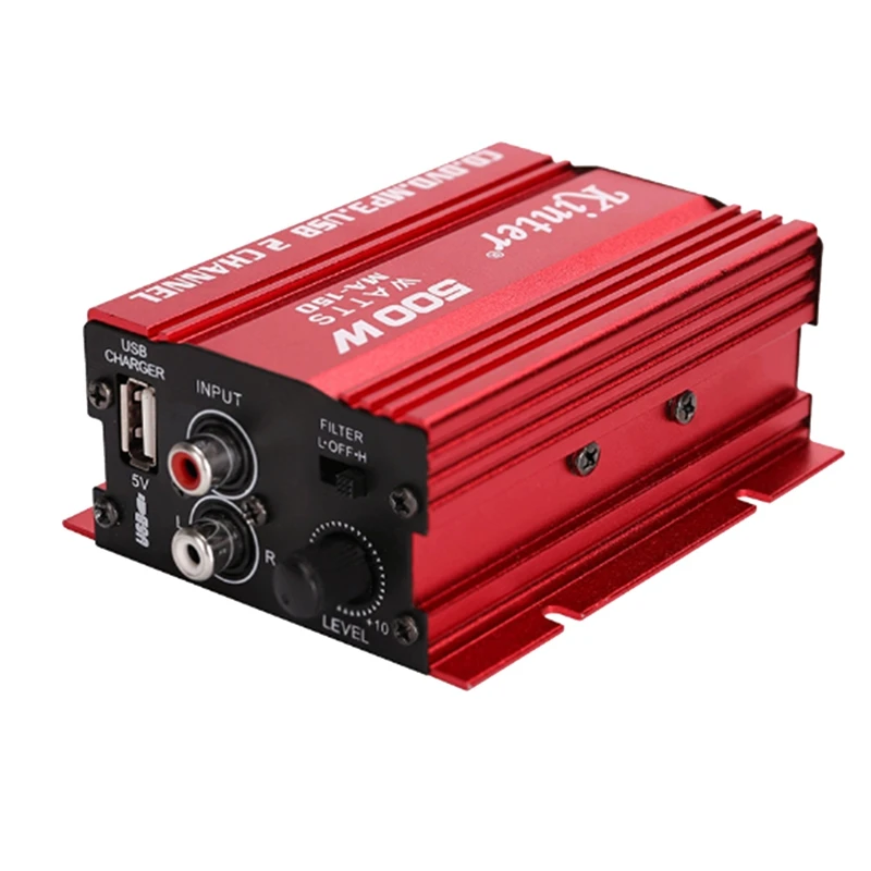 KINTER Car Audio Amplifier 12V Cable 2 Channels Mini Stereo Amp Subwoofer USB Port Mp3