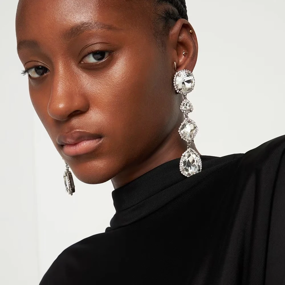 

Stonefans Geometry Crystal Clip Earrings No Piercing Accessories Elegant Wedding Jewelry Rhinestone Long Drop Earrings for Women