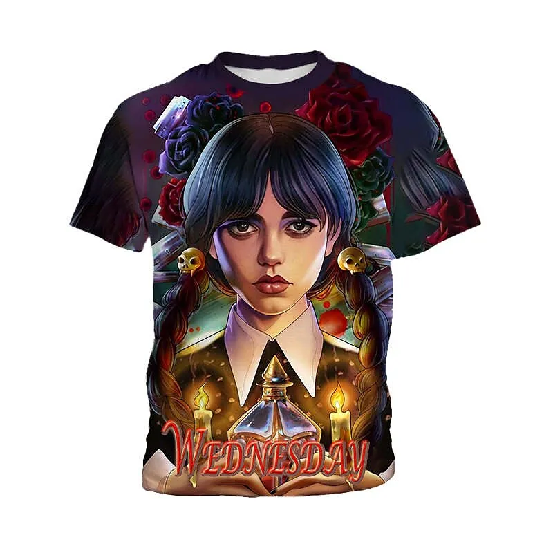 

Popular TV Series Wednesday Adams Short Sleeve T shirts Casual Unisex Top Tees Boys Girls Fashion Tshirts 2023 New Arrivals
