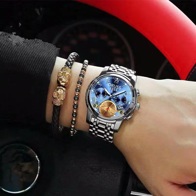 Automatic Movement Luminous Sports Waterproof Quartz Watch round Pointer Glass Calendar Business Watch Men