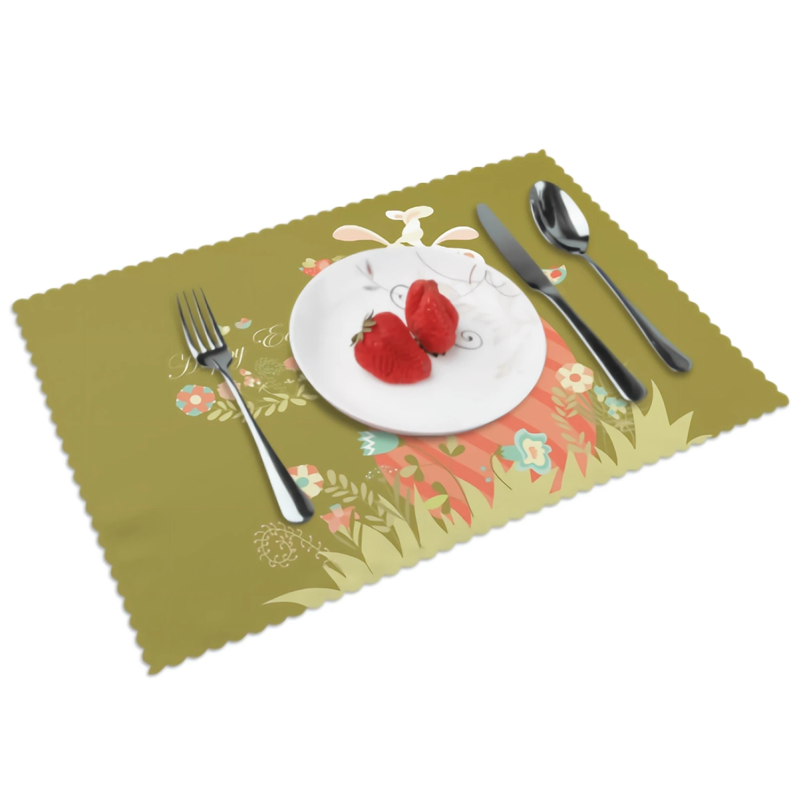 

Easter Placemats cute Bunnies And Easter Egg Placemat Set of 4 Heat-Resisting Non Slip Table Mats Polyeste Place Mats