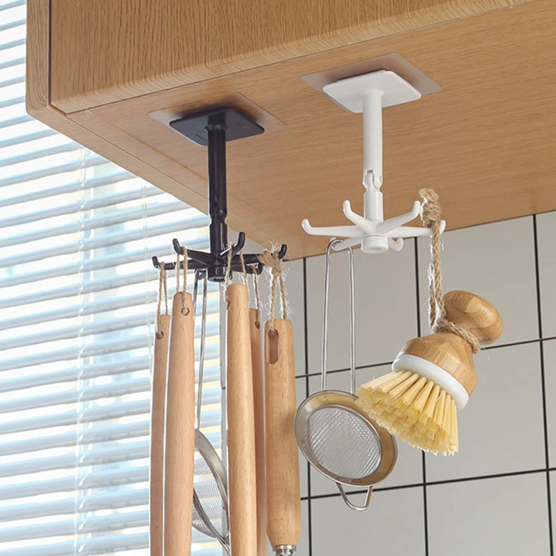 

Hooks 360-degree Rotatable Six-claw Storage Hooks Bathroom Bath Towel Rack Kitchen Organizer Punch-free Storage Hooks