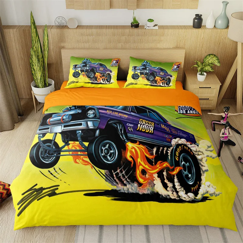 

Off-road Racing Pattern Duve Cover Set US EU AU Size Digital Print Bedding Set Queen Vehicle Locomotive Comforter Bedding Sets