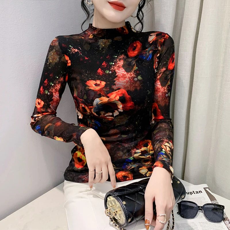 

Autumn/Winter New T-shirt Women's Long Sleeve Age Reduction Fashion Small Blouse Base Turtleneck High Collar Top Free Shipping