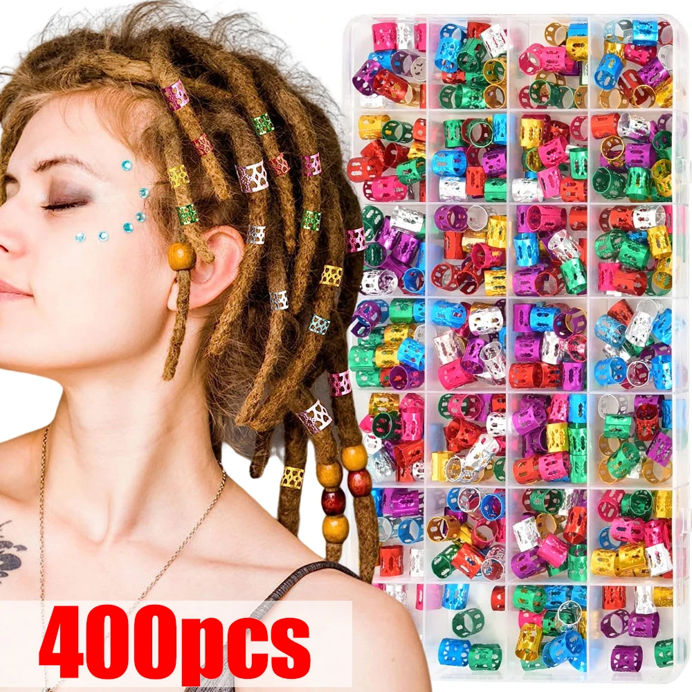 

100/400pc Gold Silver Dreadlock Hair Rings Adjustable Cuff Clip Hair Braids Dirty Braids Beads Hairpin Jewelry Hair Accessories