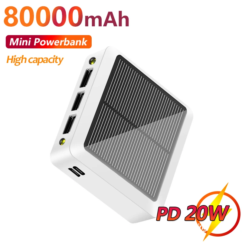 

Mini Solar Large Capacity 80000mAh Power Bank Phone Charger Portable Fast Charging External Battery for IPhone Xiaomi Samsung