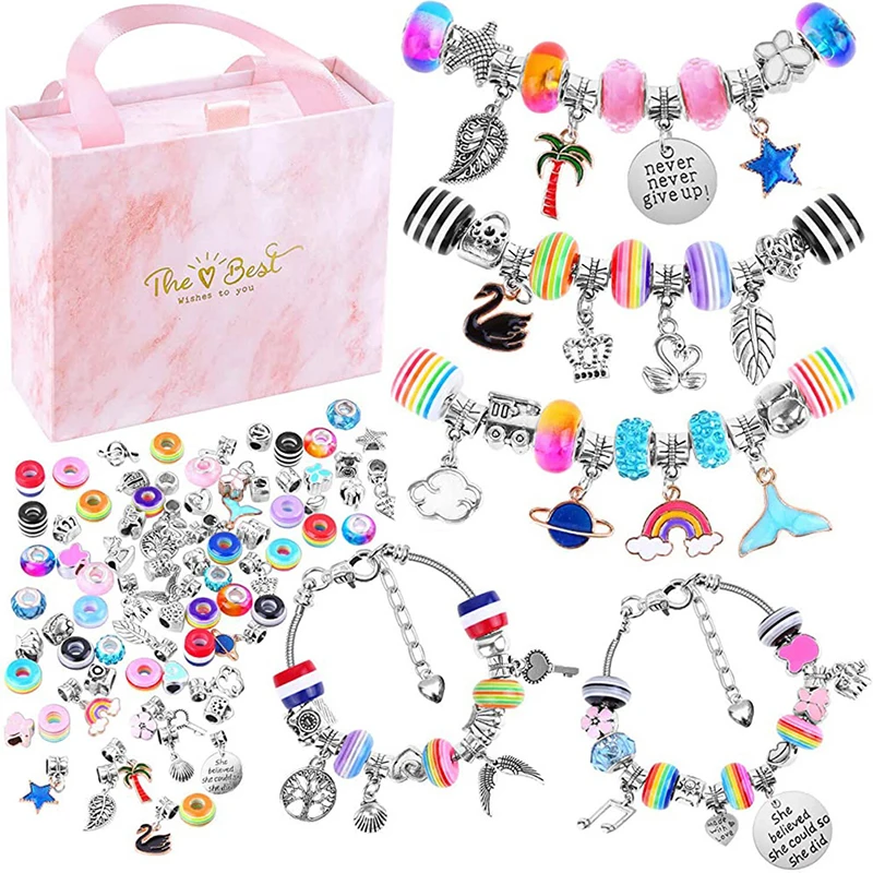 

Jewelry Making Kit Charm Bracelet Necklace Beads Set For Children Girls DIY Bracelets Gift Set Multi-color Bracelet Making Kit