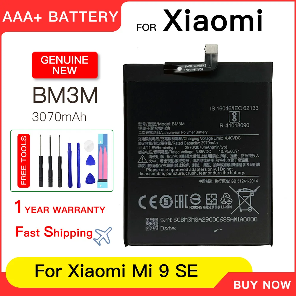 Фото Оригинальный аккумулятор BM3M 3070 мАч для Xiaomi 9 Se Mi9 SE Mi 9SE BM3M, высококачественные сменные аккумуляторы + бесплатные инструменты №1