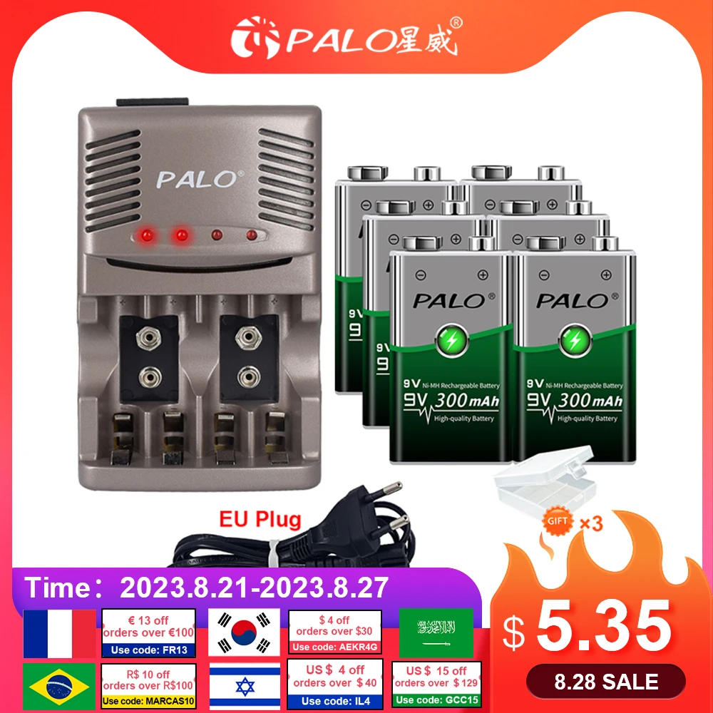 PALO 6F22 9V Ni-MH Rechargeable Battery 9 V 300mAh Batteries