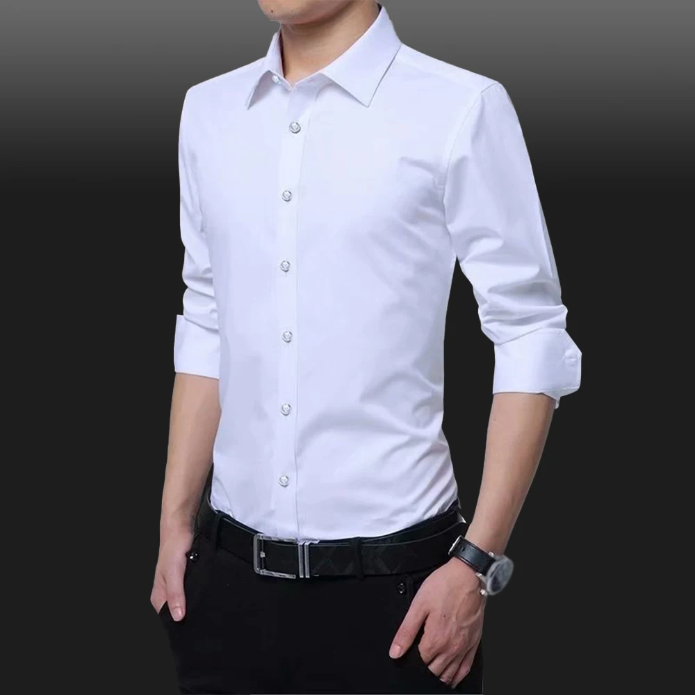 Men Long Sleeve Shirts Office Business Formal Dress Shirt Man Casual Blouse Solid Slim Fit Tops Fashion Male Clothing