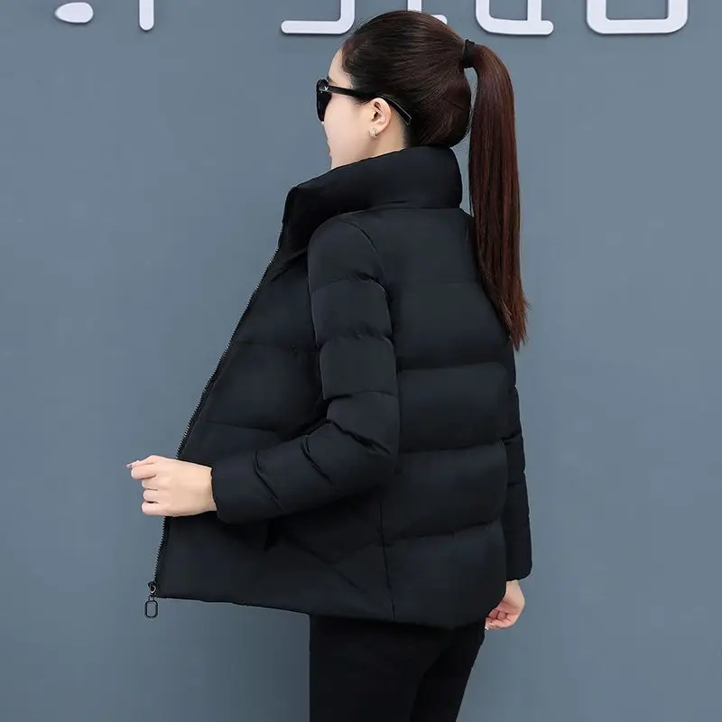 Autumn Winter 2023 Korean Women Short Jacket Stand Collar Casual Lightweight Parka Korean Style Solid Zippers Fashion Coat C20