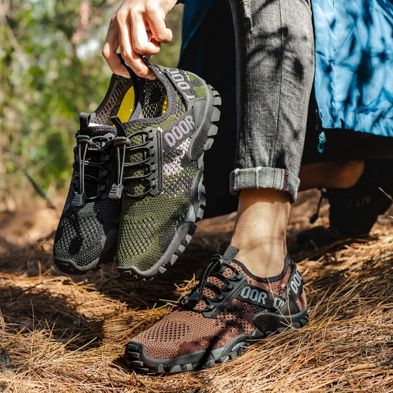 JIEMIAO Men Sneakers Mesh Breathable Camping Hiking Shoes Summer Outdoor Trail Trekking Mountain Climbing Sports Shoes