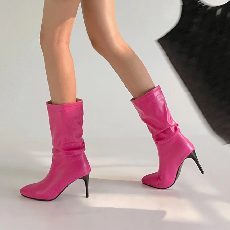 New for winter 2022 pointed spike Pure color High heels for ladies Fashion boots