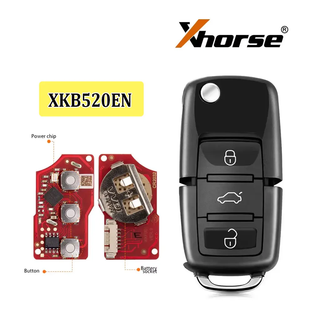 

Универсальный дистанционный ключ Xhorse XKB520EN, 5 шт., второе поколение, замененный XKB501EN для VW B5 Flip, 3 кнопки, проводной дистанционный ключ